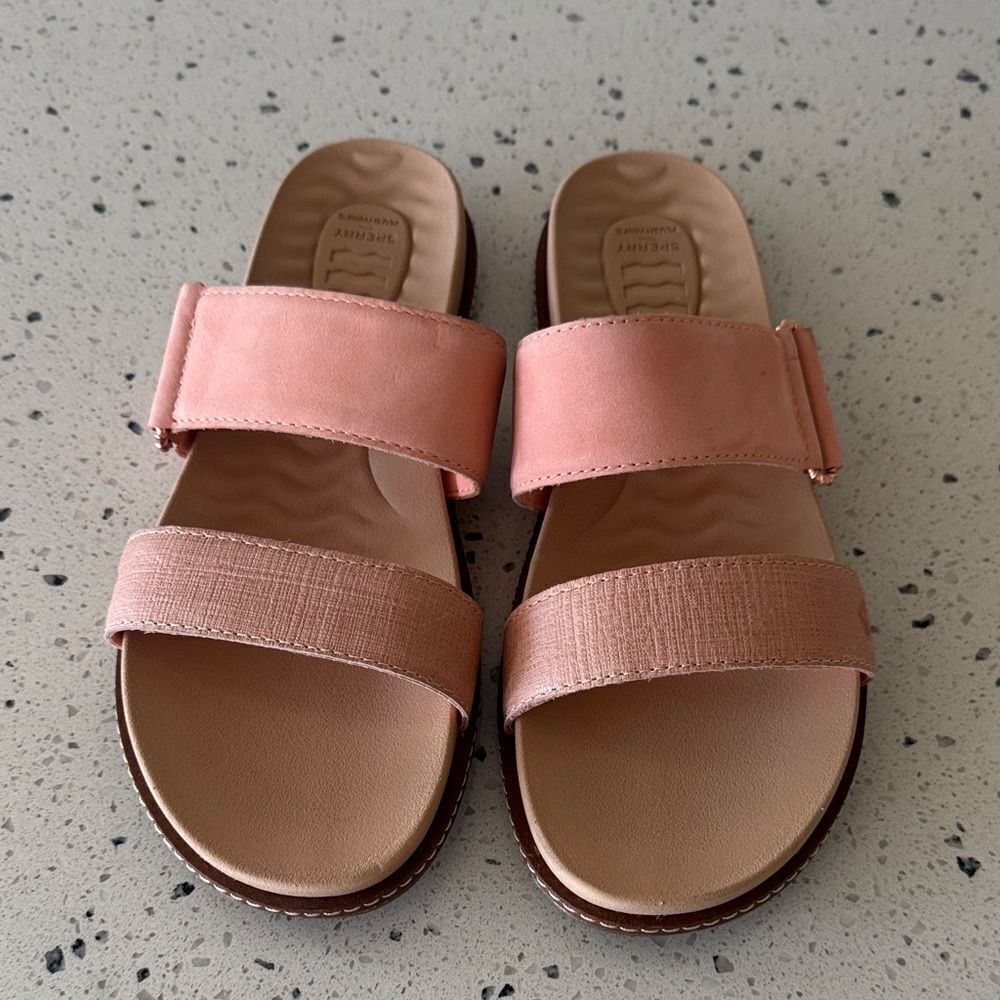 SPERRY Wave Side PLUSHWAVE Peach Leather Strap Sandals Slides Casual Comfort 9.5